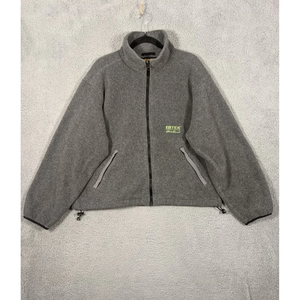 Vtg Eddie Bauer Ebtek Polartec Fleece Jacket Mens L Gray Full Zip Made in USA